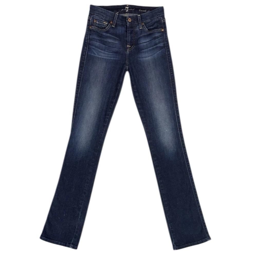 Womens 7 For All Mankind Straight Leg Dark Wash Blue Jean Size 24